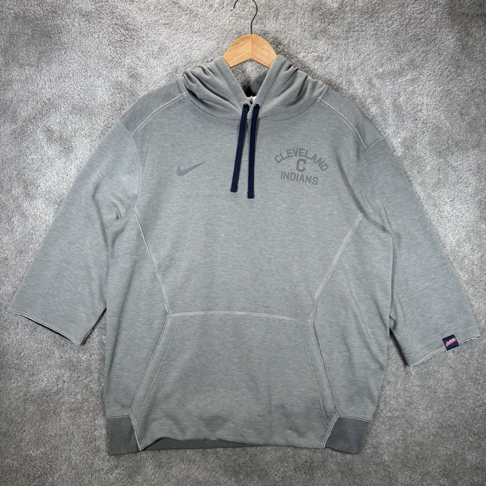 Nike Cleveland Indians Hoodie Sweatshirt Mens M Gray Fleece Dri Fit 3/4 Sleeve